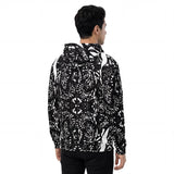 Back view of a all over print men’s hoodie. Features the same mirrored design as the front. Abstract Drawing by HOLO streetwear