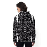 Back view of an all over print women’s hoodie. Features the same mirrored design as the front. Abstract Drawing by HOLO streetwear