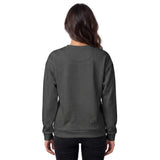 Back view of a women’s all-over printed sweatshirt. Features the same mirrored design as the front.