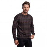 Front right view of a man wearing Ink Mark men's Sweatshirt with an intricate all-over print.