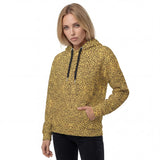 Front-left view of the Leopard Code women’s all-over print hoodie by HOLO Streetwear, featuring a bold full-coverage leopard pattern