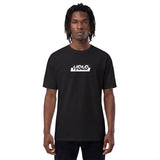 Front view of a black men's t-shirt by HOLO streetwear. HOLO Sample features a print of our logo positioned in the center of the chest.