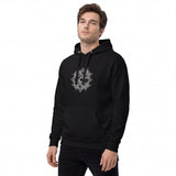 Front-left view of a men’s premium black hoodie by HOLO Streetwear, featuring the bold Skulls design centered on the chest.