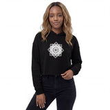 Front view of a women’s crop hoodie Star Snake in black color.