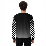 Back view of a all over print men’s sweatshirt. Features the same mirrored design as the front.